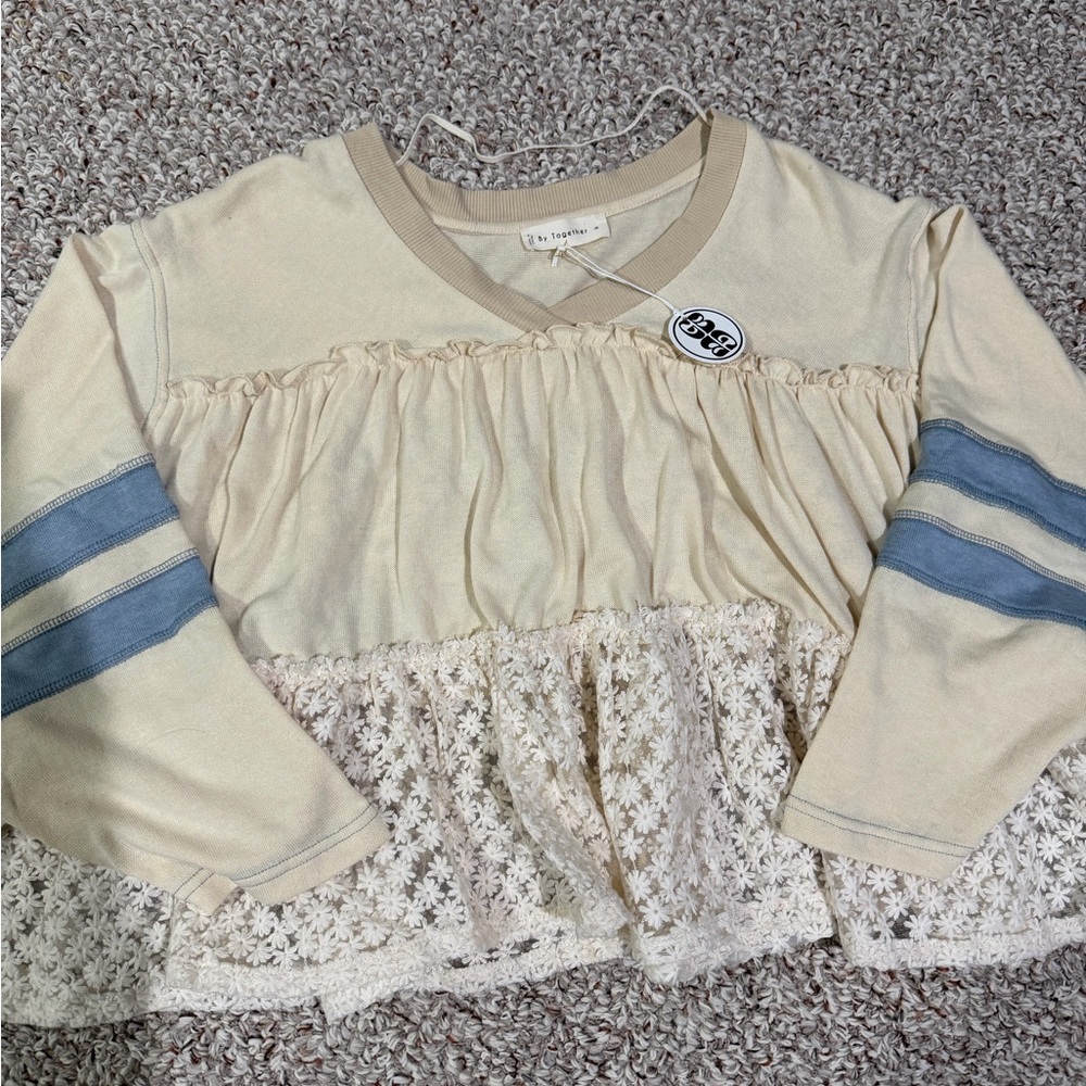 NWT By Together Cream Lace Long Sleeve Top